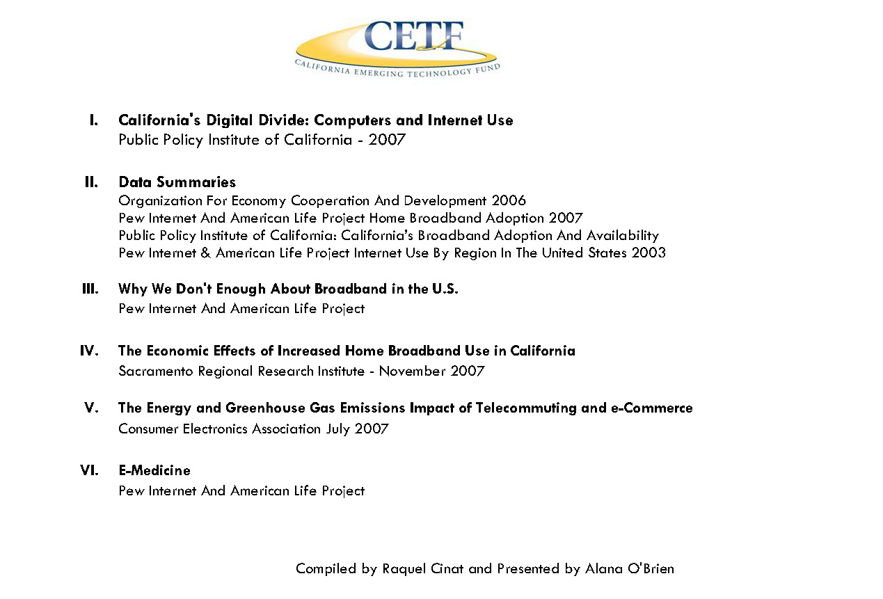 CETF Broadband Usage and Adoption Data Summary