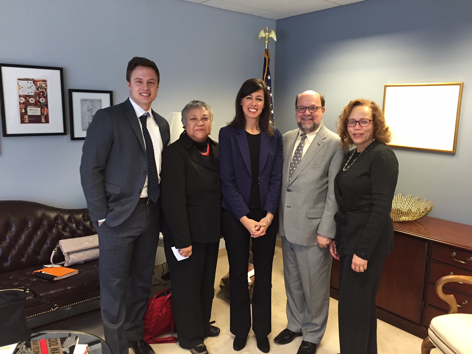 150126_FCC_DC_Rosenworcel_ZL-OT-JR-JP_SW CETF Partners visit FCC Commissioner Rosenworcel : Zach Leverenz; Olga Talamante; Jessica Rosenworce; Joel Parker and Susan Walters
