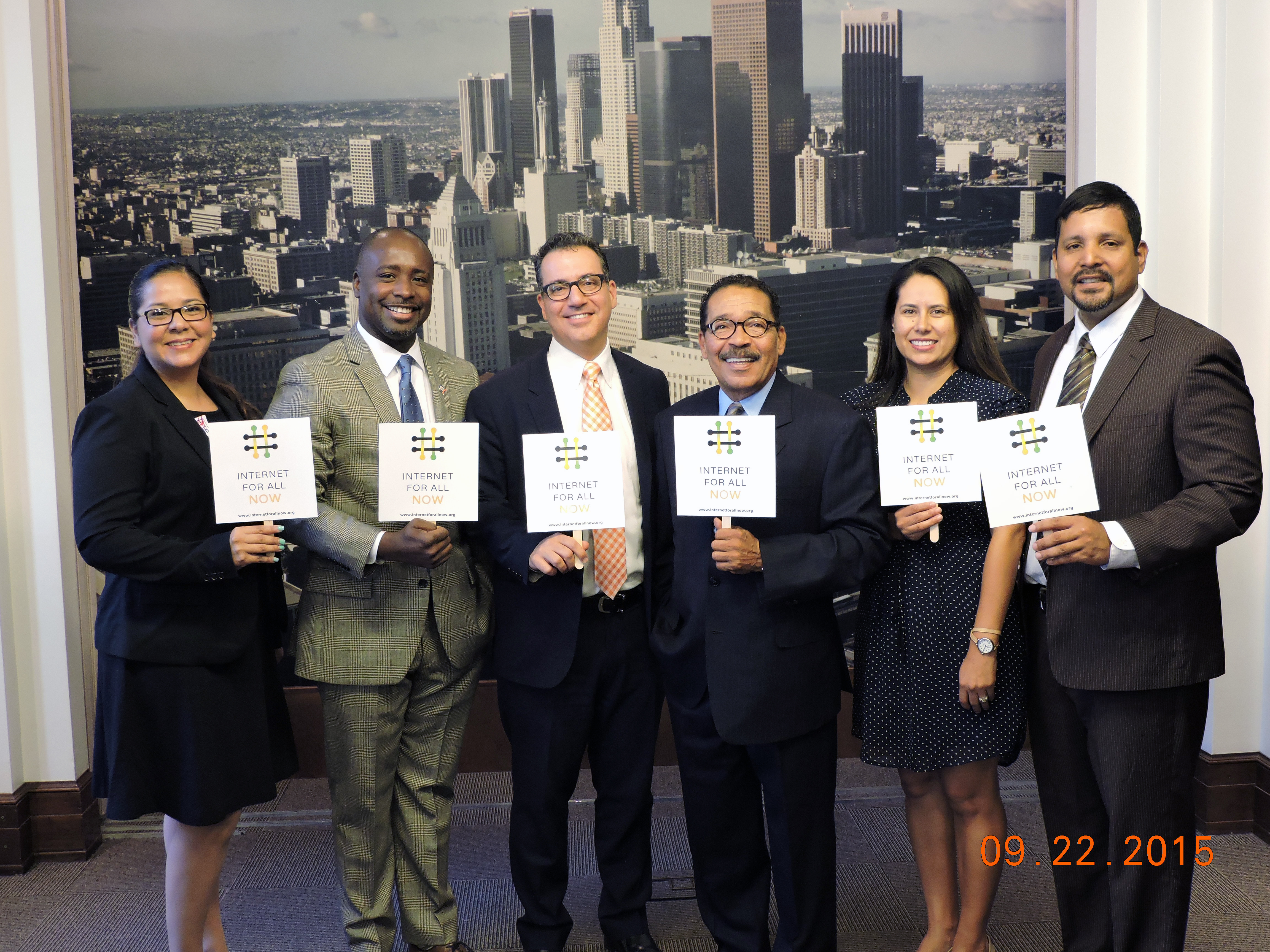 150925_IFAN_LAUSD_1014_CityCouncil Los Angeles City Council unanimously adopt Internet For All Now Resolution and hold IFANs: Diana Rodriguez;; Marqueese Harris-Dawson; Bob Blumenfield; Herb Wesson; Norma Fernandez; Agustin Urgiles