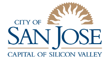 San_Jose_City_cetf_web San Jose City logo depicts the words "City of San Jose Capitol of Silicon Valley" in Times New Roman font with the shape of a sun rising behind the letters.